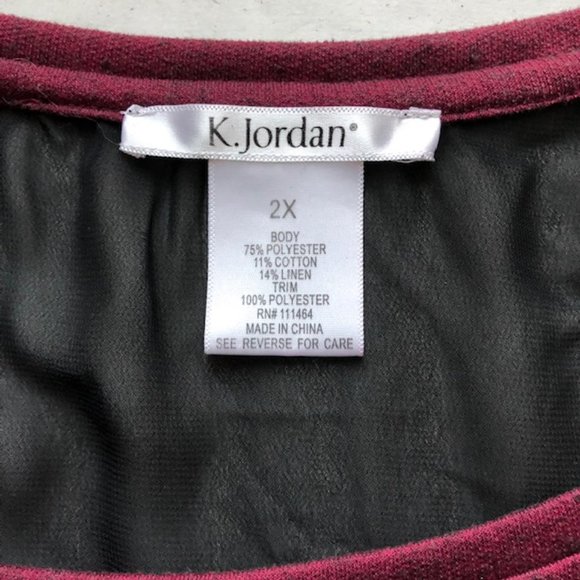 K Jordan 2X Burgundy & Black Heathered Top w/ Sheer Long Back - Picture 6 of 7